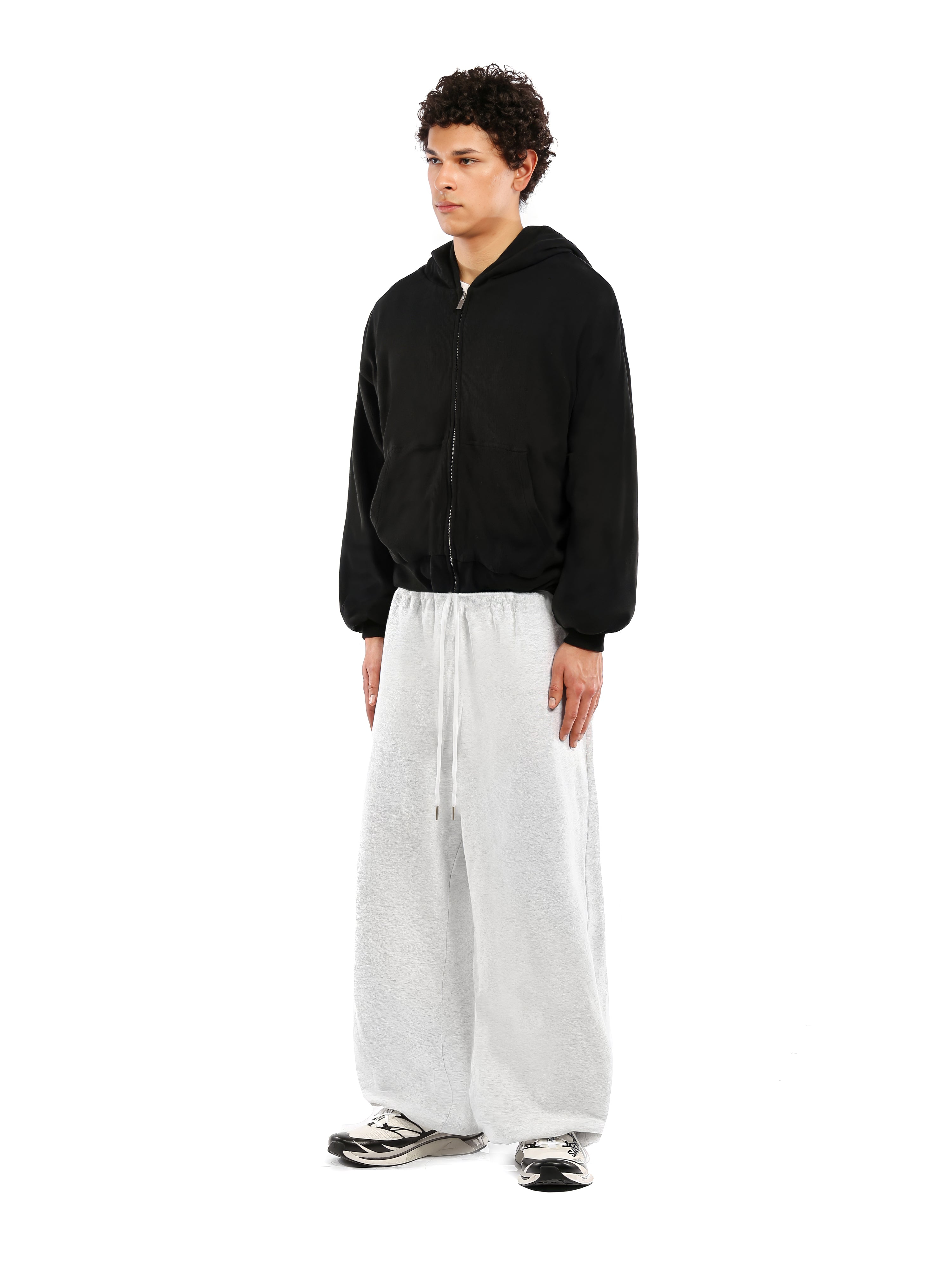 WAFFLE ZIP-UP HOODIE | BLACK