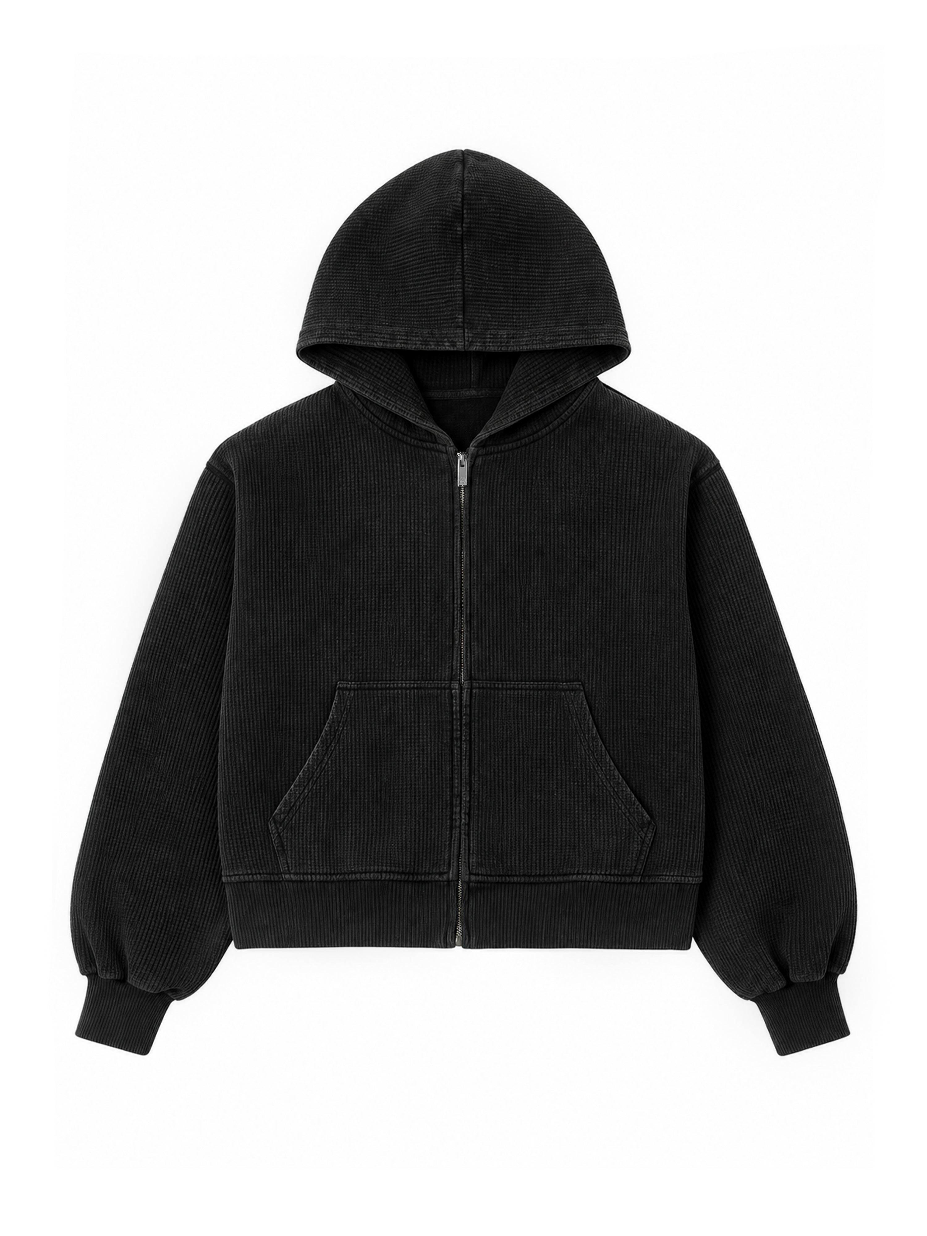 WAFFLE ZIP-UP HOODIE | BLACK – Faciane [FASH•ON]