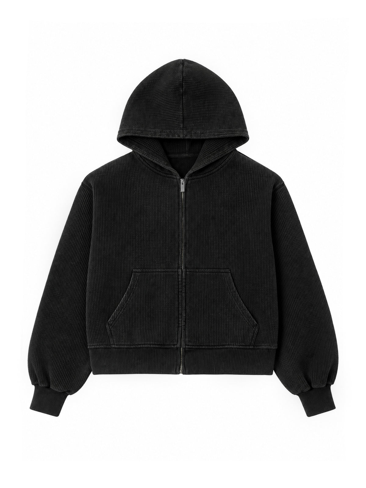 WAFFLE ZIP-UP HOODIE | BLACK – Faciane [FASH•ON]